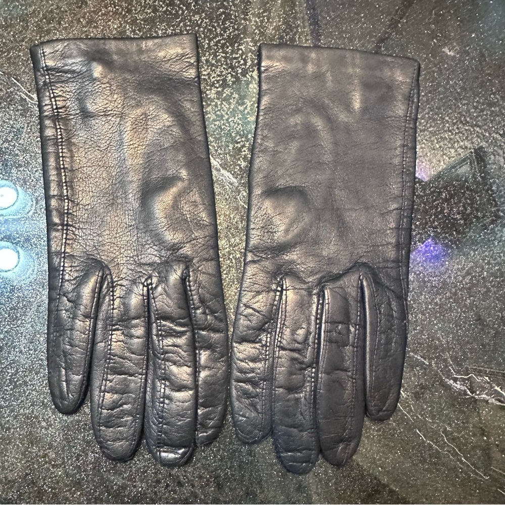 Hansen Vintage Black Leather Gloves Button Detailing size 7